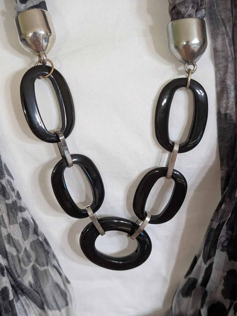 Fashion Leopard Animal Print Gray Black Infinity Scarf Necklace